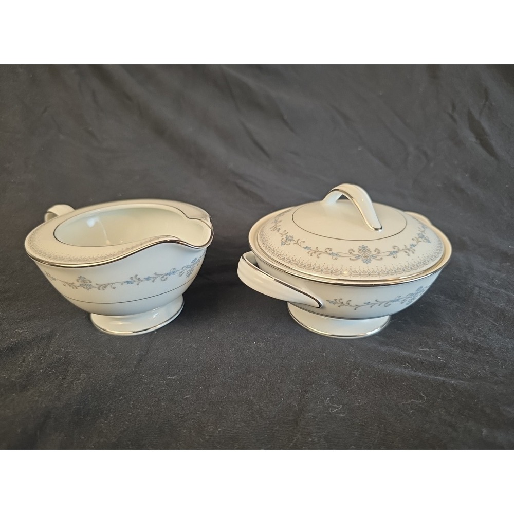 Noritake Maria Sugar Bowl And Creamer Set Discontinued Platinum Trim...